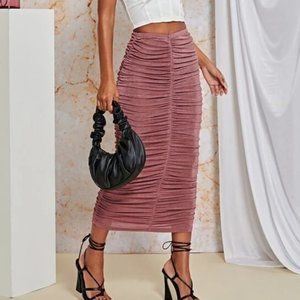 Maxi Body fitted Bodycon Ruched Skirt